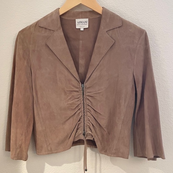 Vintage Armani Collezioni Vera Pelle/Suede Cropped Rushed Top/Jacket - Picture 1 of 12